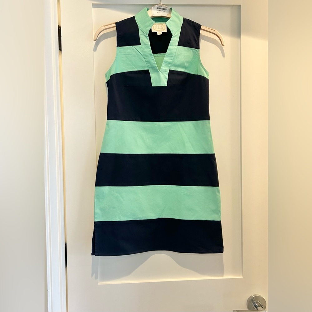 Sail to Sable shake it all navy cabbage stripe tunic mini dress XS
